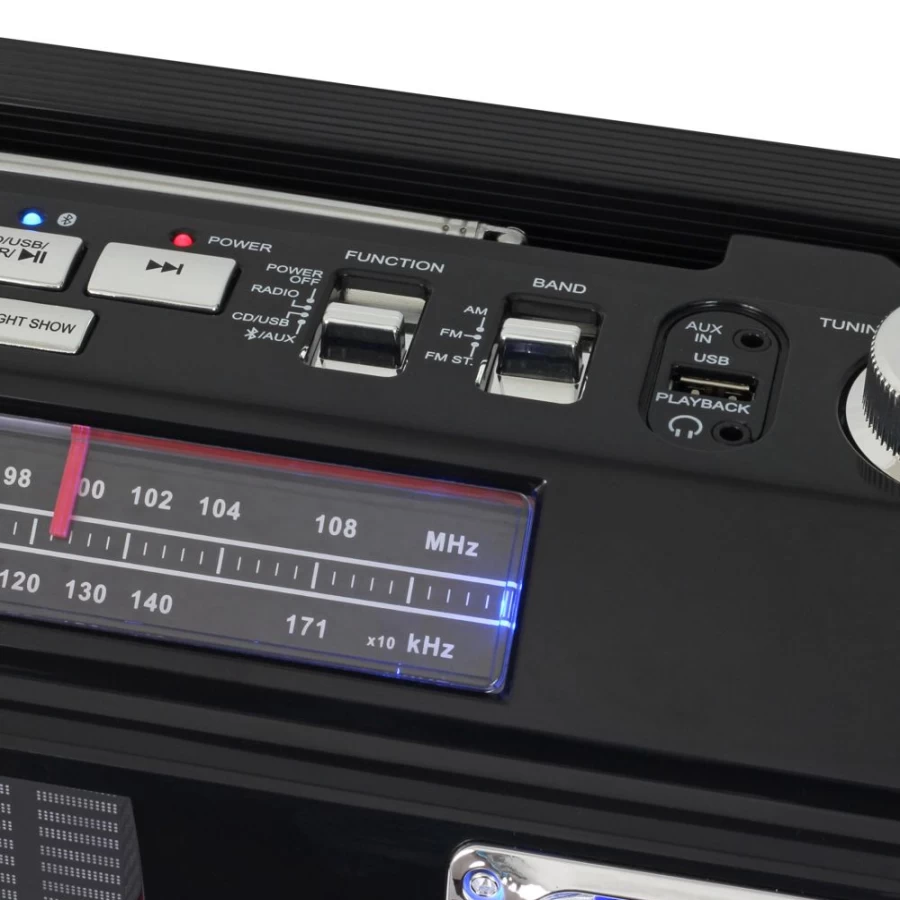 Studebaker Bluetooth Boombox with AM/FM Radio, CD Player, USB Port, MP3 Playback, 10W RMS Power, and 3-Way Power Options
