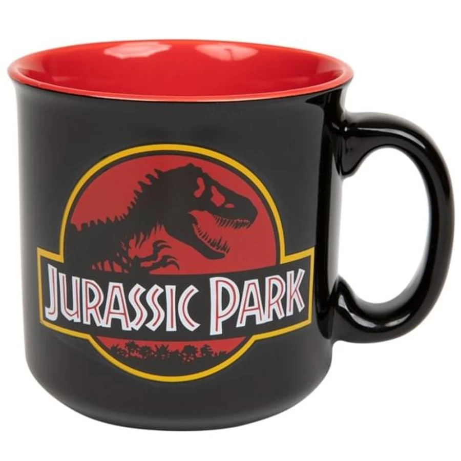 Toynk Jurassic Park Classic Logo 20oz Black Ceramic Travel Mug - Official Movie Merchandise Camping Cup