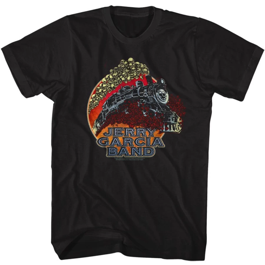 "MeTV Custom Brands Jerry Garcia Train And Skulls Vintage Graphic T-Shirt"