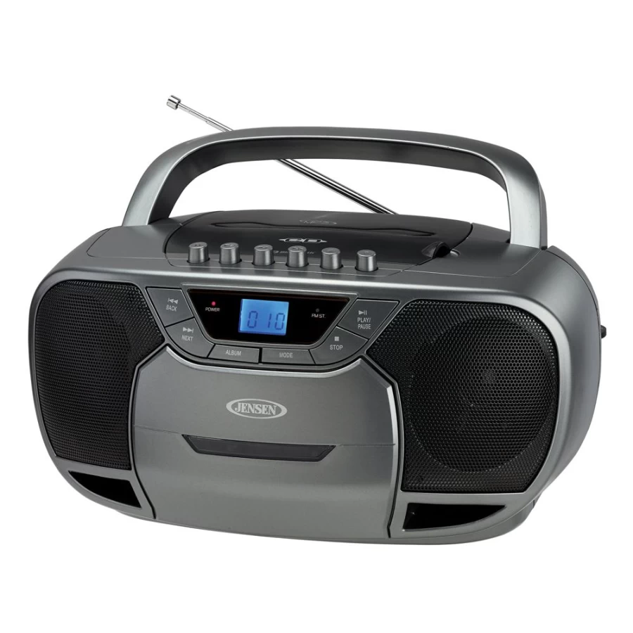 Jensen Portable Bluetooth CD Cassette Player with MP3 Playback, AM/FM Radio, and Recording Function