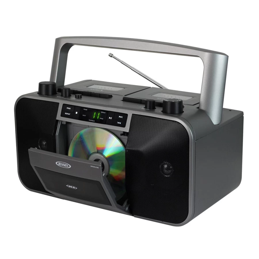 Jensen Portable CD Player with Cassette Deck Recorder, AM/FM Radio, Stereo Sound