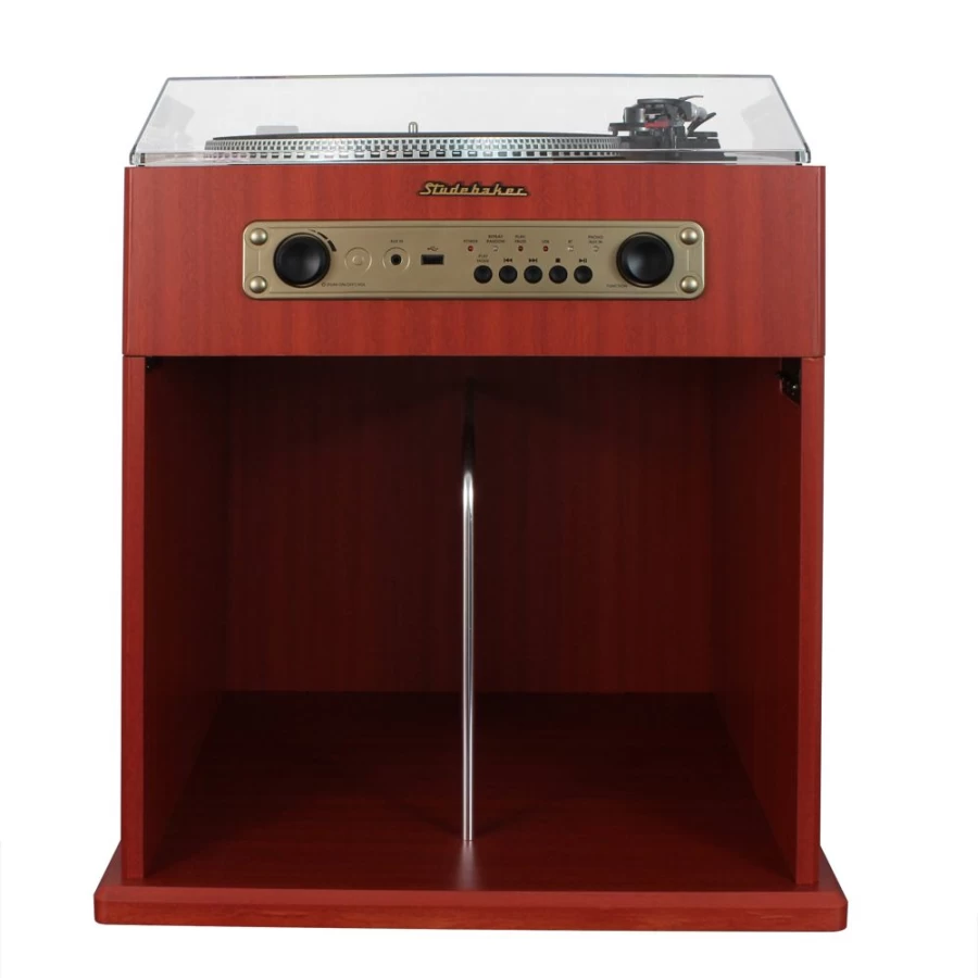 Studebaker Bluetooth Stereo Turntable with Built-in Receiver and Record Storage Compartment - Vintage Vinyl Player for Modern Listening