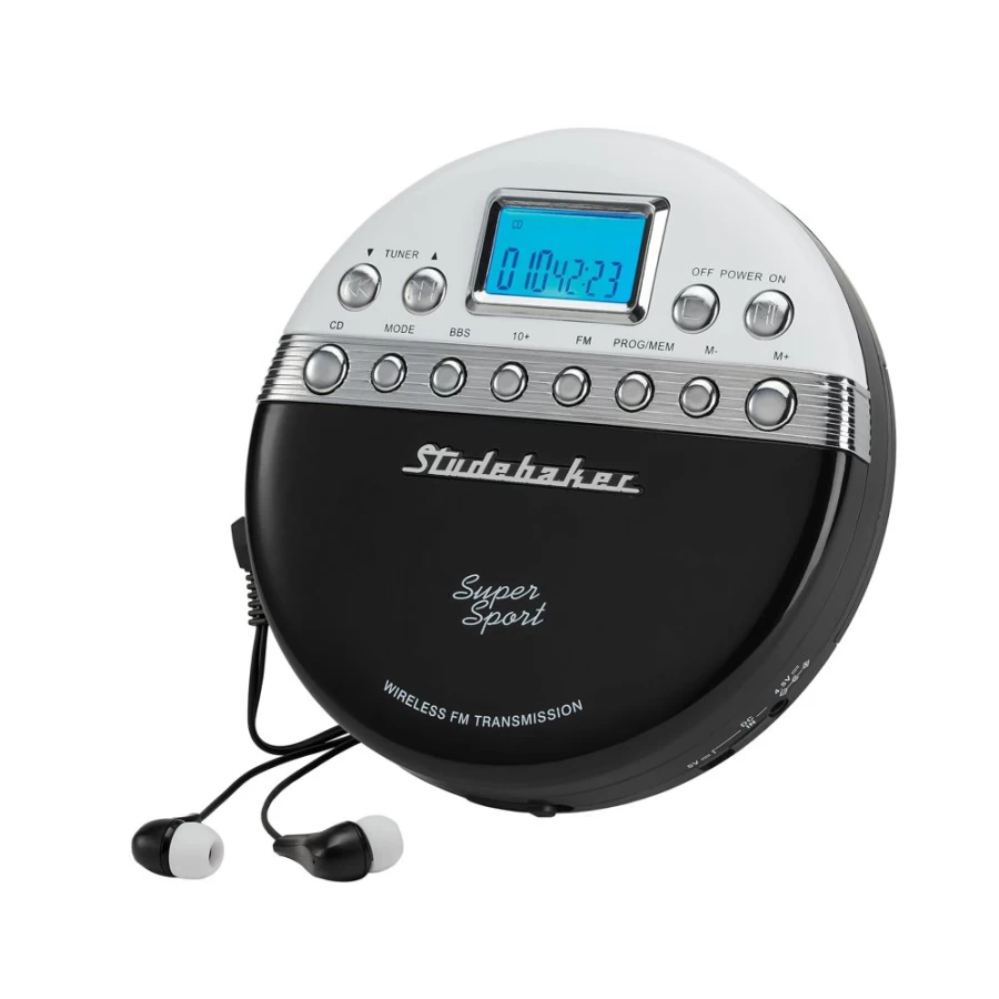 Studebaker Super Sport Portable CD Player with Wireless FM Transmitter and Stereo Radio for Cars