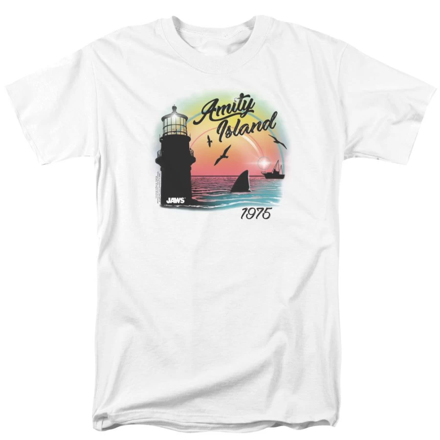 MeTV Custom Classics Unisex Jaws - Amity Island T-Shirt (Movie Fan Gift)