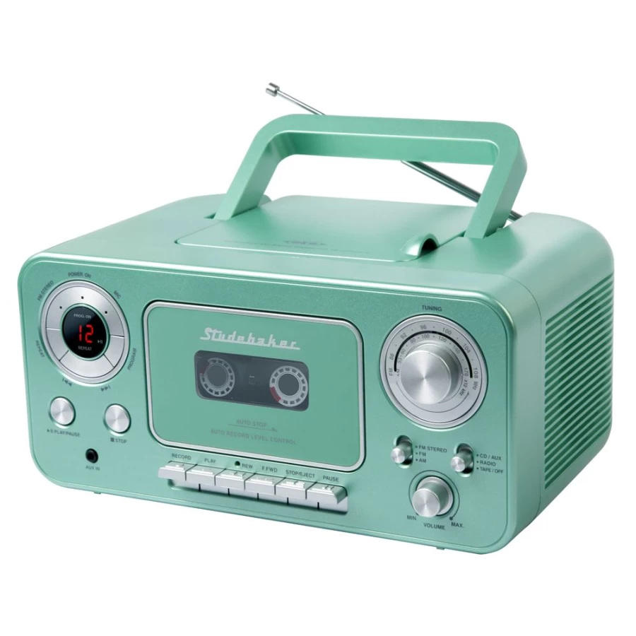Studebaker Retro Portable CD Player with AM/FM Radio, Cassette Recorder, and Stereo Sound