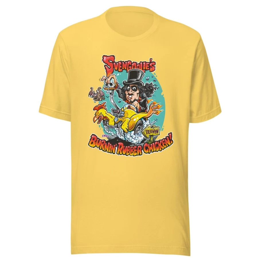 "MeTV Svengoolie Burnin' Rubber Chicken Graphic T-Shirt by Jim Engel (2022 Series)"