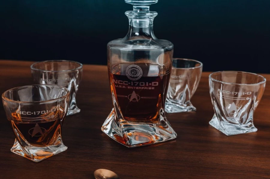 Toynk Star Trek: The Next Generation 5-Piece Whiskey Decanter Set with Glasses - Officially Licensed Collectible