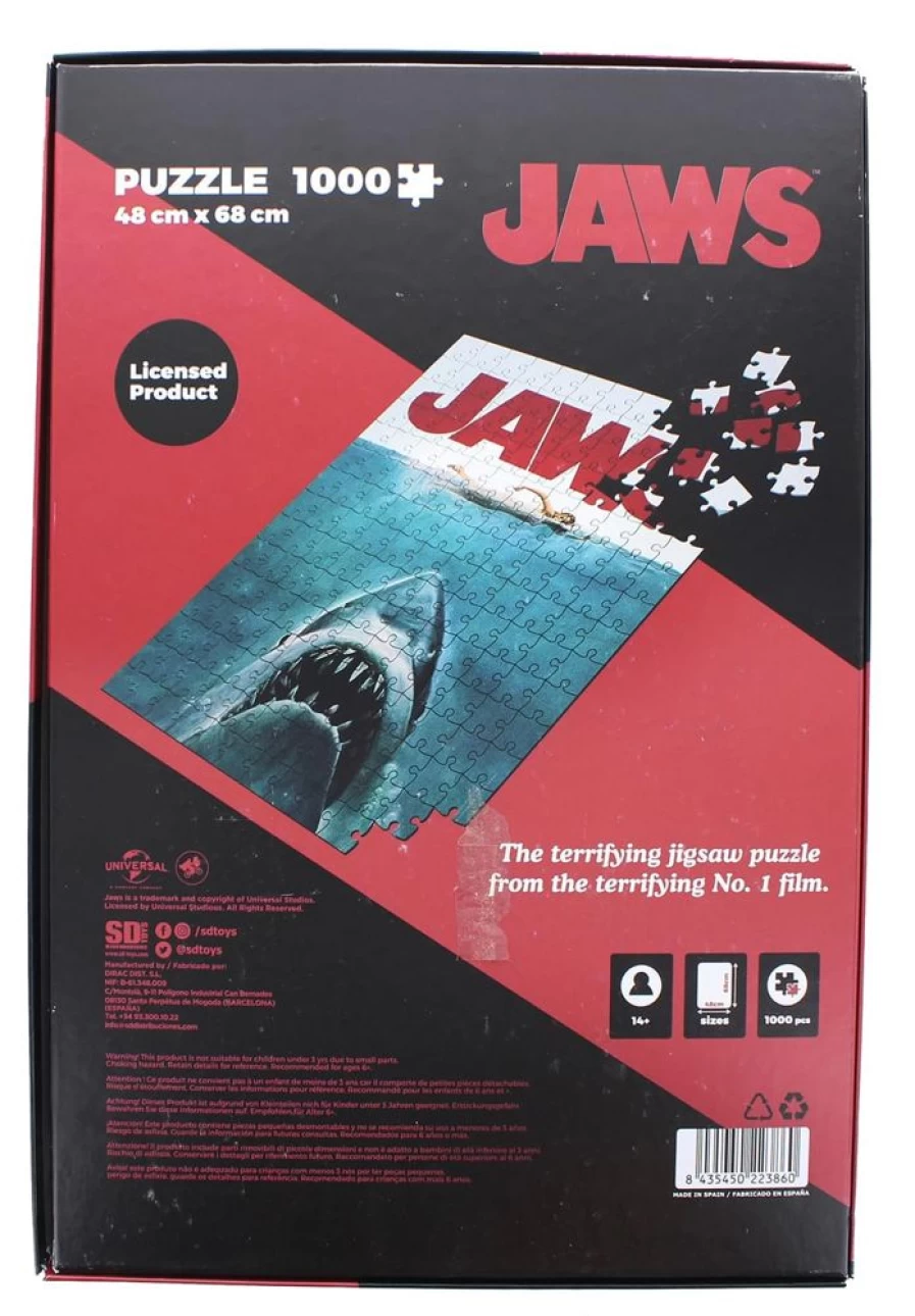 Toynk Jaws Movie 1000-Piece Jigsaw Puzzle - Official Shark Film Poster Collectible