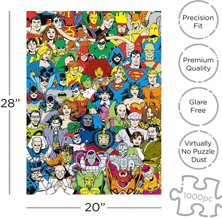 Toynk DC Comics Retro 1000-Piece Jigsaw Puzzle - Collectible Cast Puzzle for Adults & Fans