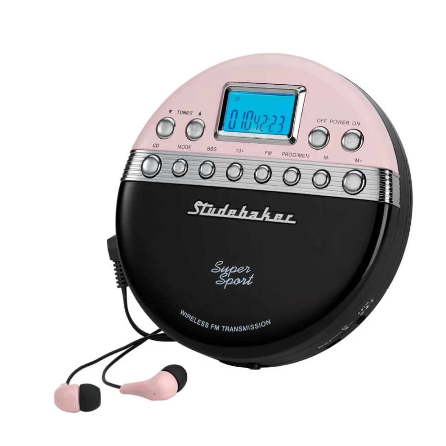 Studebaker Super Sport Portable CD Player with Wireless FM Transmitter and Stereo Radio for Cars