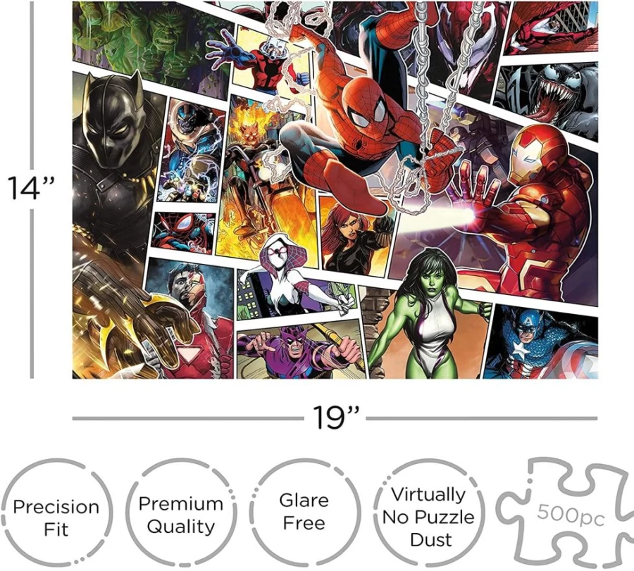 Toynk Marvel Comic Panels 500-Piece Jigsaw Puzzle for Adults & Kids – Collectible Superhero Puzzle