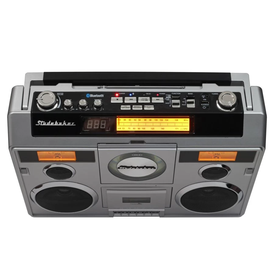 Studebaker Portable Bluetooth Boombox with CD Player, AM/FM Radio, and Cassette Recorder - Retro Stereo Sound System