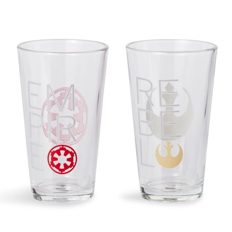 Toynk Star Wars 16Oz Pint Glass Set - 2 Pack with Rebel & Empire Symbols, Official Licensed Drinkware for Fans