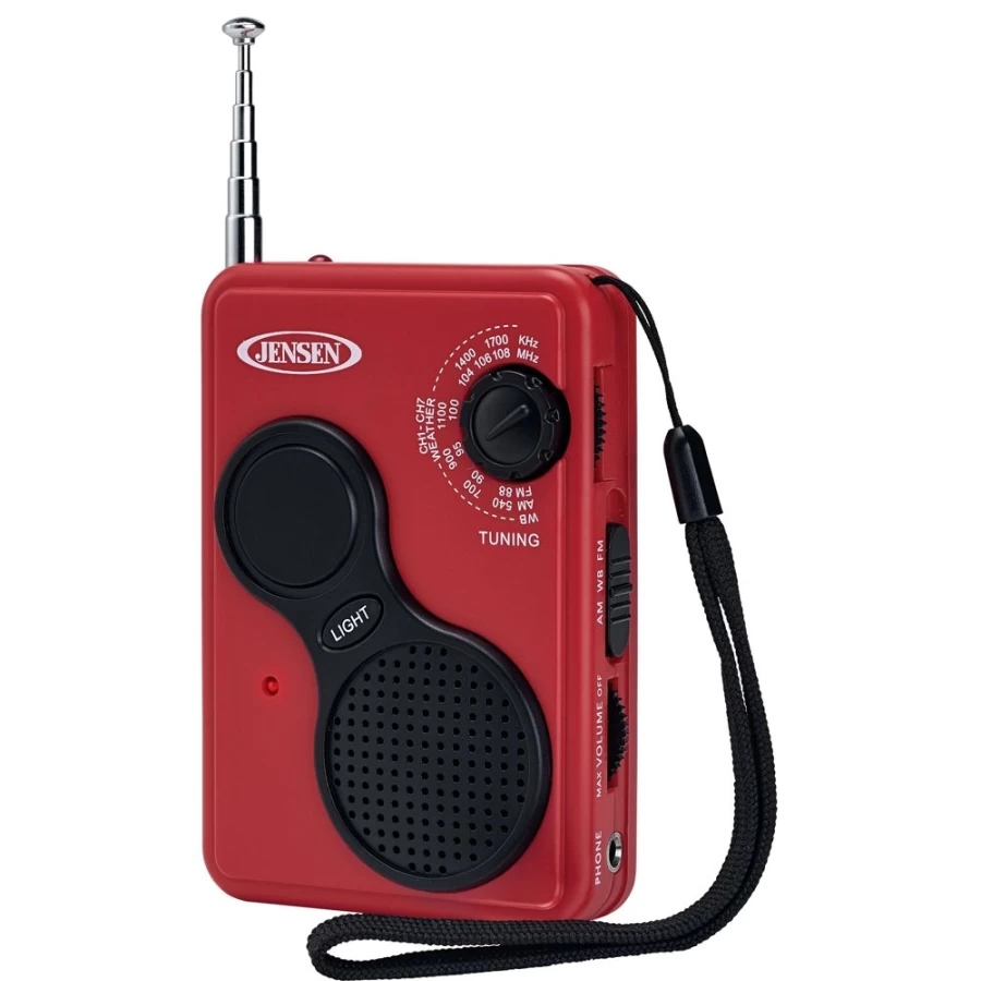 Jensen Portable AM/FM Weather Band Radio with Flashlight, Emergency Hand Crank Power, and NOAA Alerts for Outdoor Survival