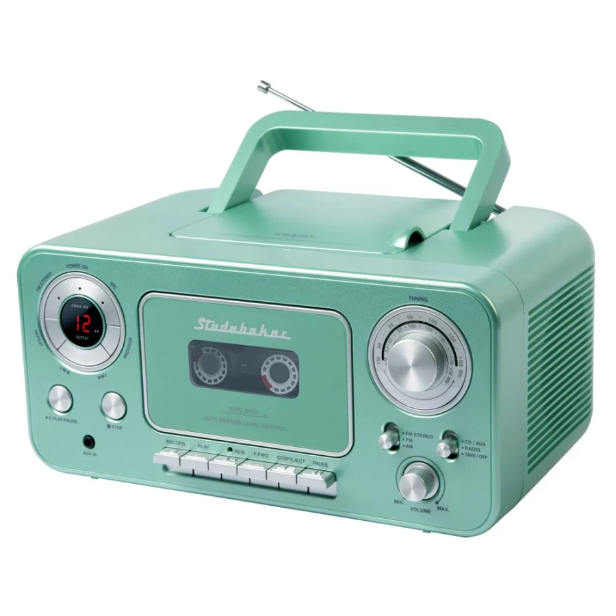Studebaker Retro Portable CD Player with AM/FM Radio, Cassette Recorder, and Stereo Sound
