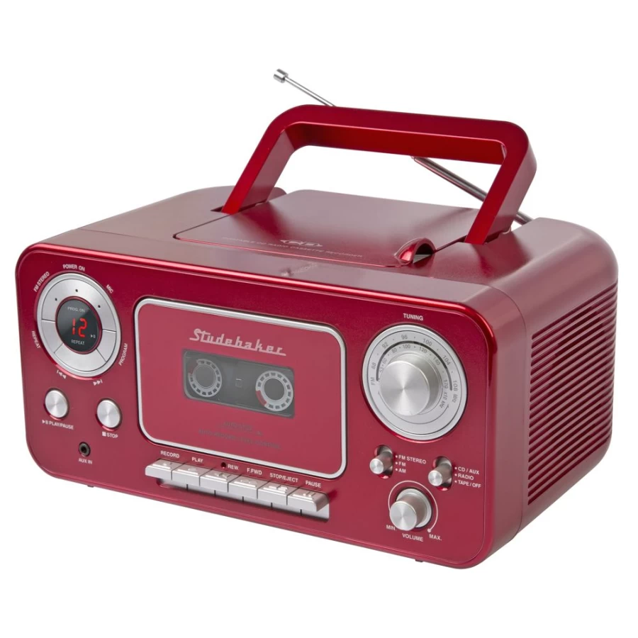 Studebaker Retro Portable CD Player with AM/FM Radio, Cassette Recorder, and Stereo Sound
