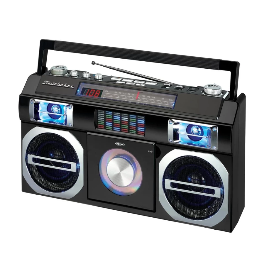 Studebaker Bluetooth Boombox with AM/FM Radio, CD Player, USB Port, MP3 Playback, and 10W RMS Power - Portable 3-Way Power Wireless Speaker