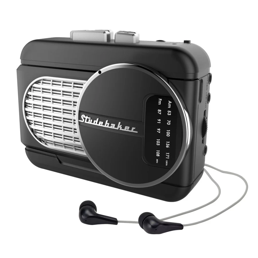 Studebaker Walkabout II Portable Cassette Player with AM/FM Stereo Radio and Built-In Speaker for Retro Music Lovers