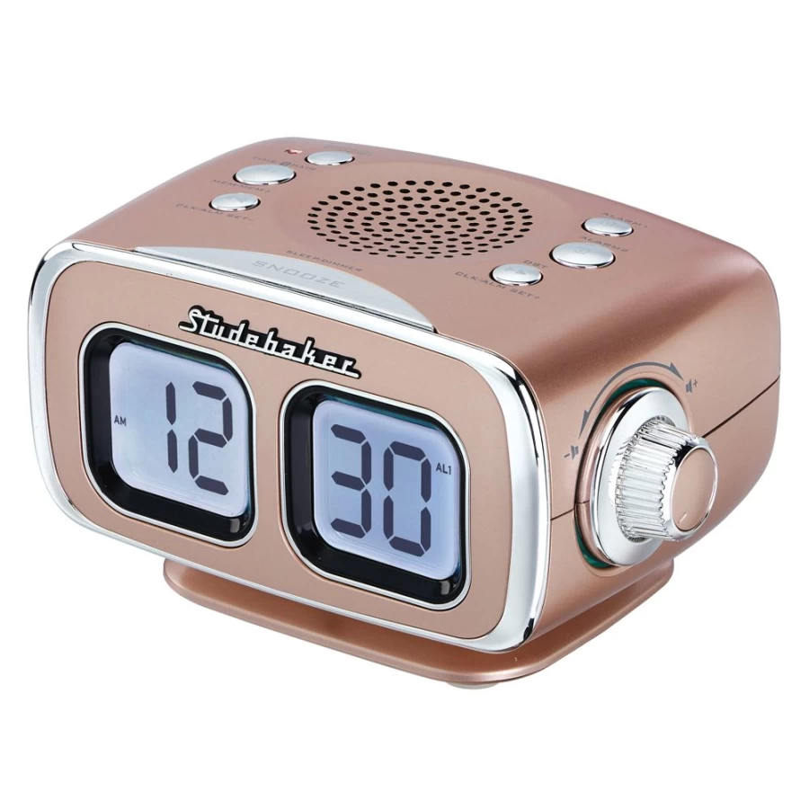 Studebaker Retro Bluetooth Clock Radio with Large LCD Display, AM/FM, and Roommate Feature