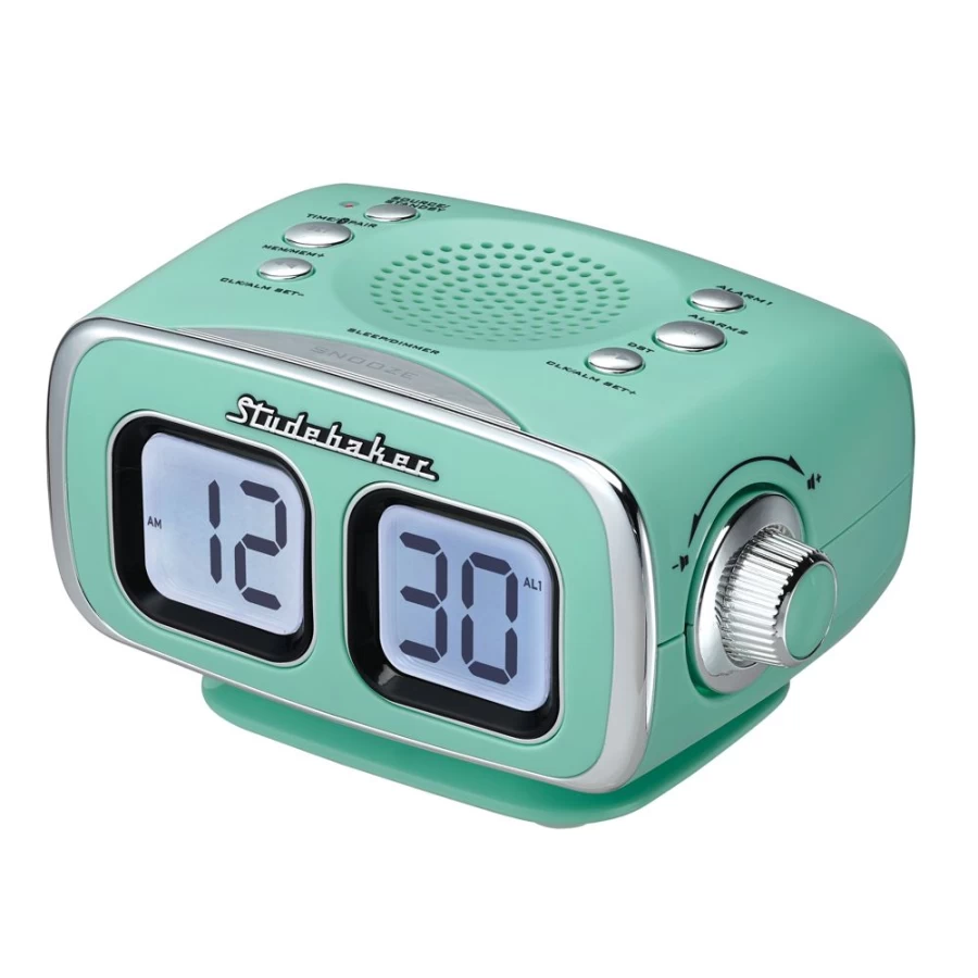 Studebaker Retro Bluetooth Clock Radio with Large LCD Display, AM/FM, and Roommate Feature