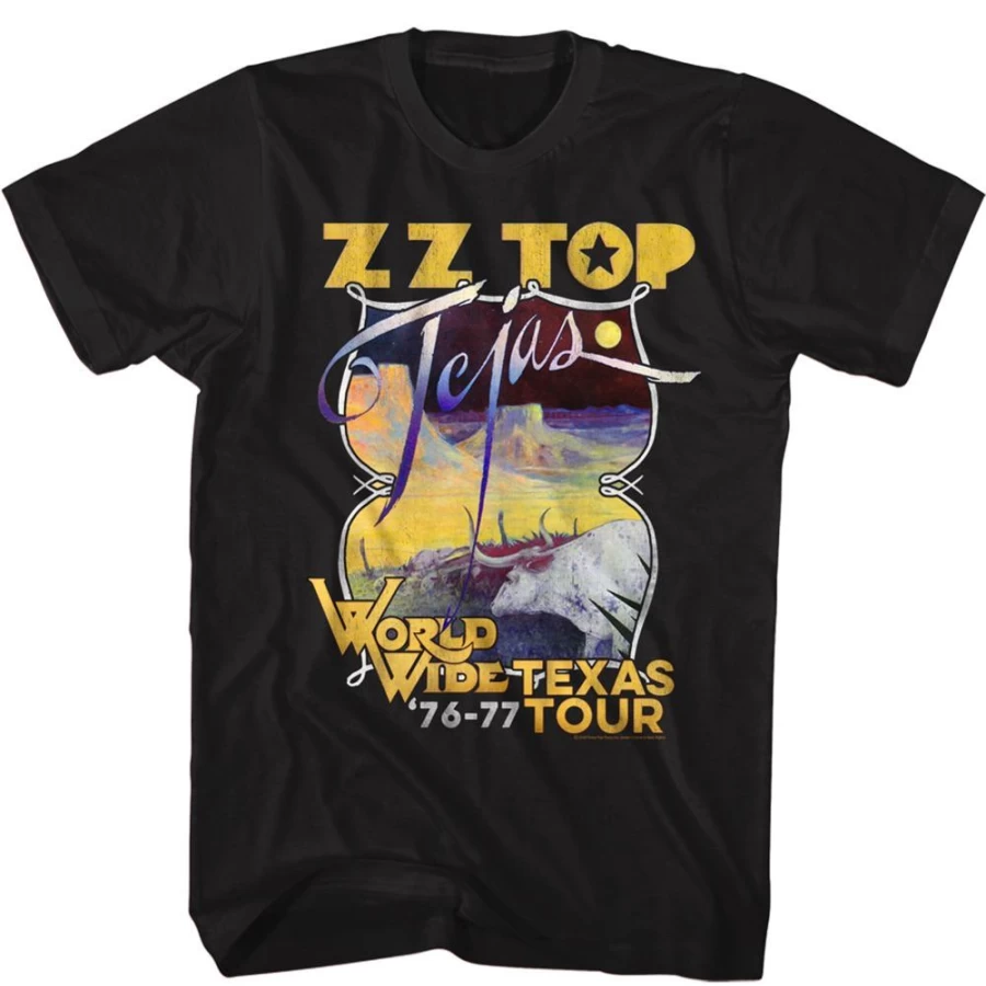 MeTV Custom Brands Zz Top Tejas Tour Vintage T-Shirt - Classic Rock Band Merchandise