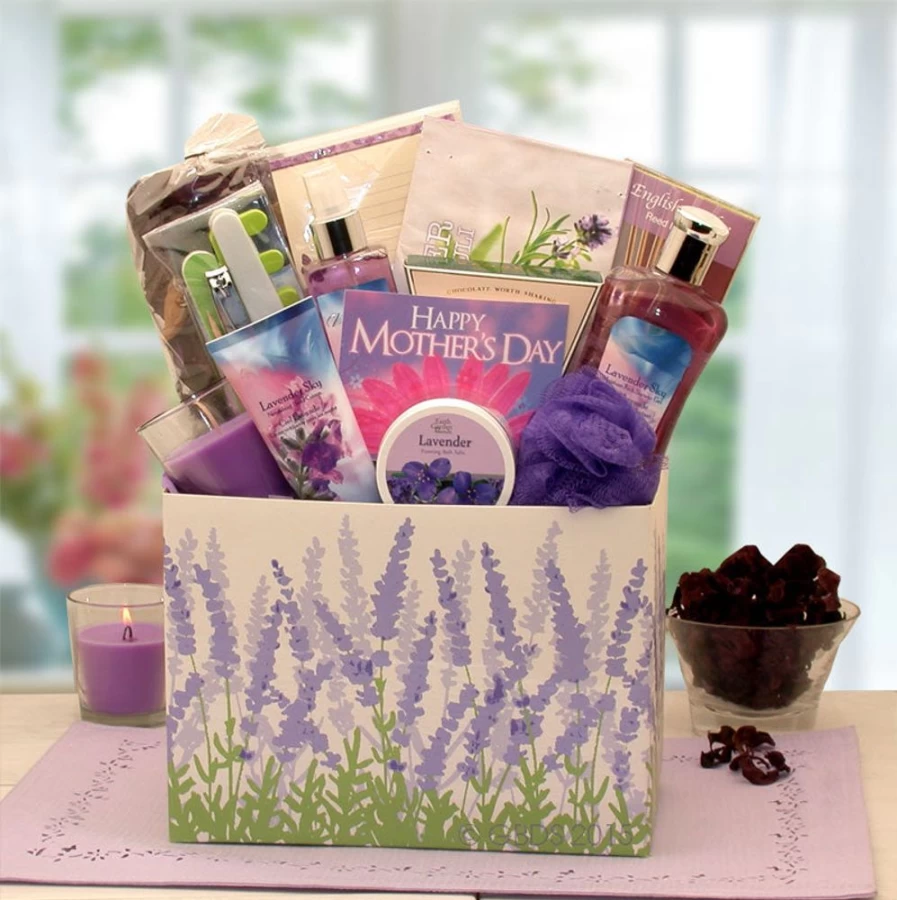 "GBDS Lavender Spa Gift Box - Relaxing Mother's Day Present with Essential Oils & Bath Salts"