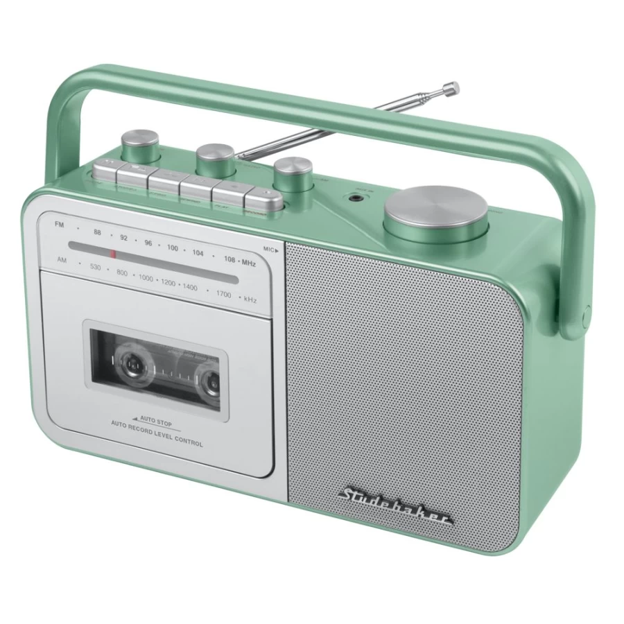 "Vintage Studebaker Portable Cassette Player with AM/FM Radio, 1980s Retro Boombox"