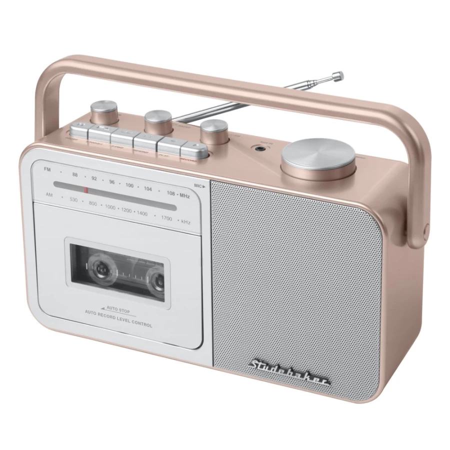 "Vintage Studebaker Portable Cassette Player with AM/FM Radio, 1980s Retro Boombox"