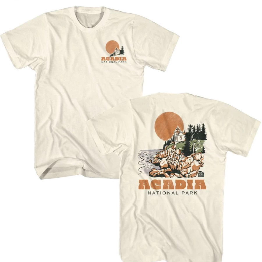 "MeTV Custom Brands Unisex Acadia National Park Lighthouse T-Shirt (Front & Back Design)"