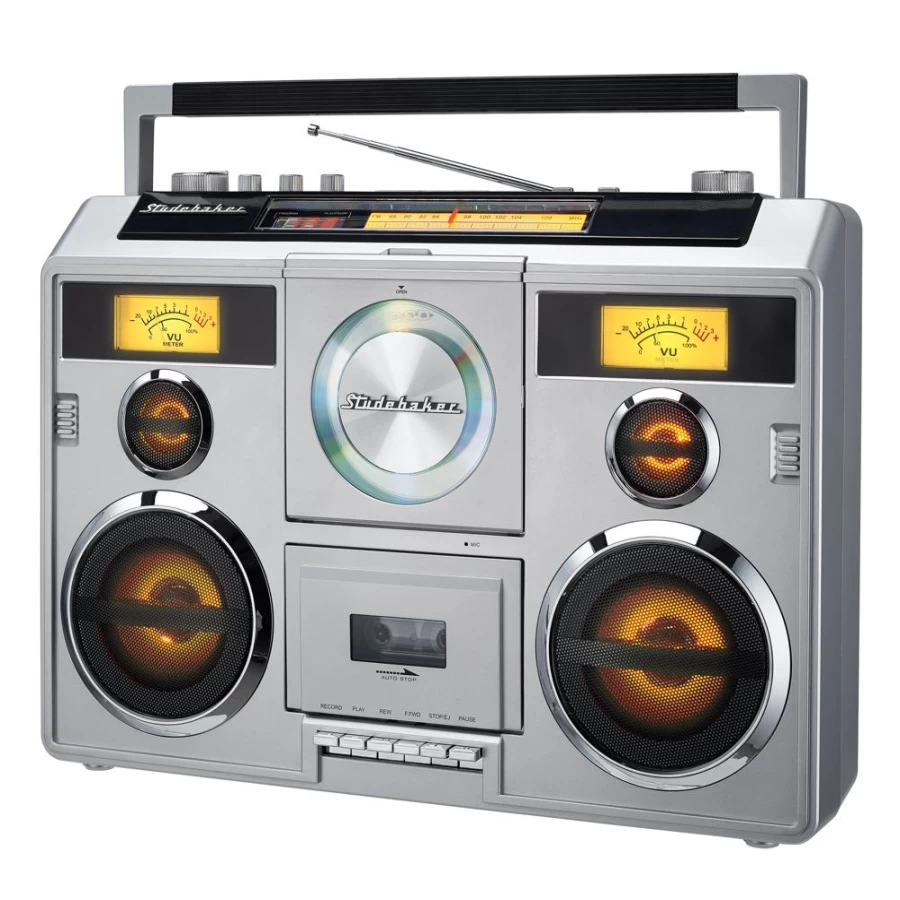 Studebaker Portable Bluetooth Boombox with CD Player, AM/FM Radio, Cassette Recorder, and Stereo Sound