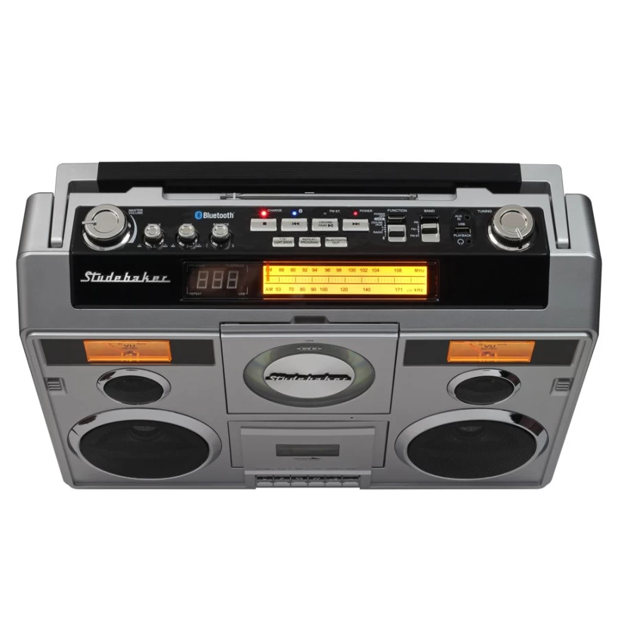 Studebaker Portable Bluetooth Boombox with CD Player, AM/FM Radio, Cassette Recorder, and Stereo Sound