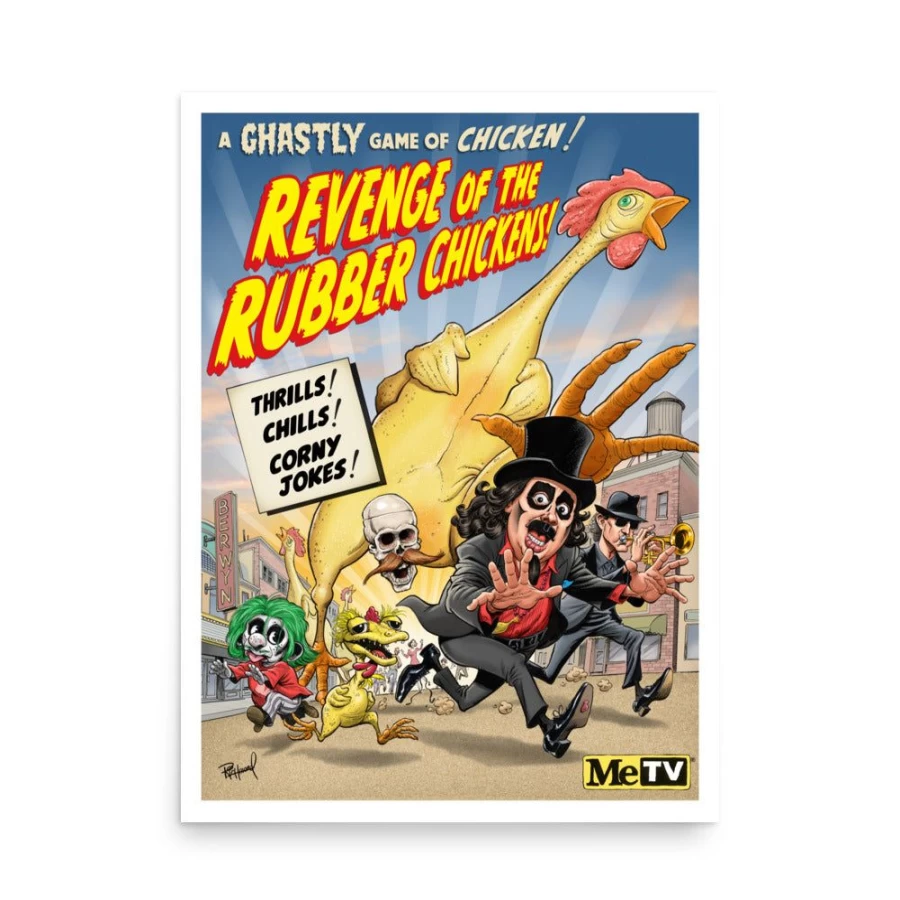 "Svengoolie Revenge Of The Rubber Chickens Poster By Tom Richmond – MeTV Custom Products Collectible Art Print"
