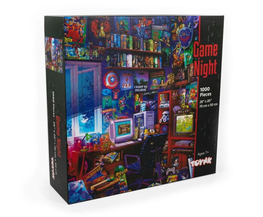 "Toynk 1000-Piece Jigsaw Puzzle - 90s Game Room Pop Culture Art by Rachid Lotf for Adults & Teens"