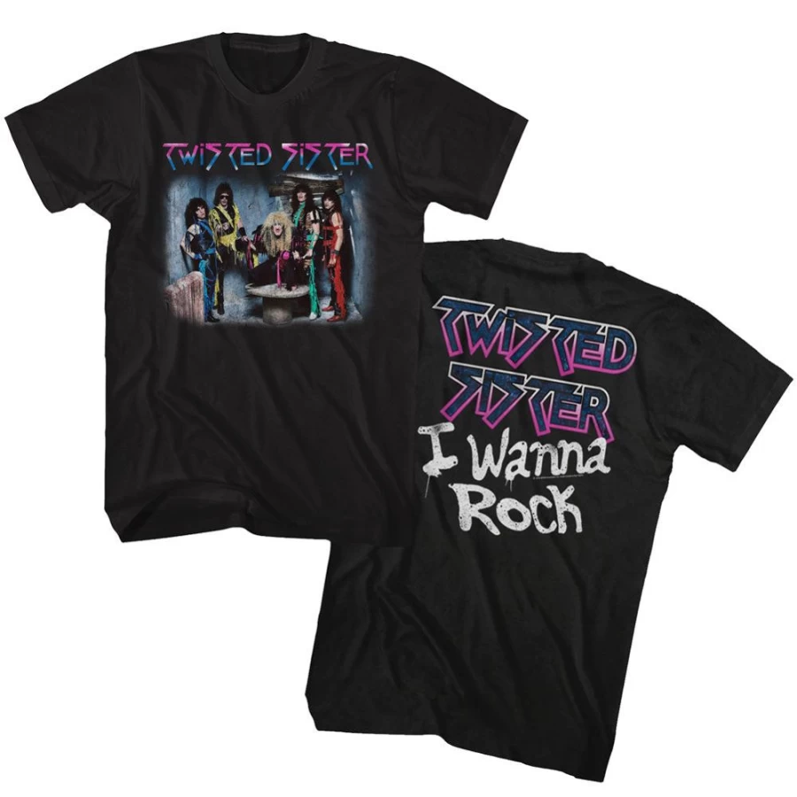 MeTV Custom Brands Twisted Sister "I Wanna Rock" Vintage T-Shirt - 80s Rock Band Merchandise