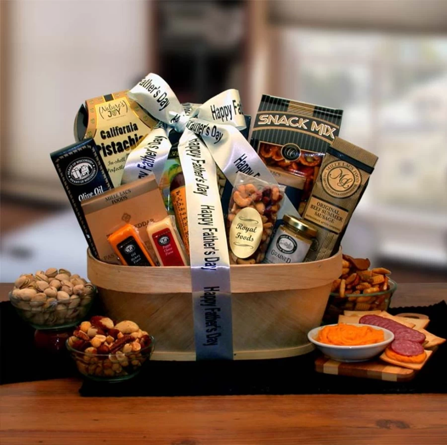GBDS Premium Father's Day Gift Box - Gourmet Nuts & Sausage Snack Assortment for Dad