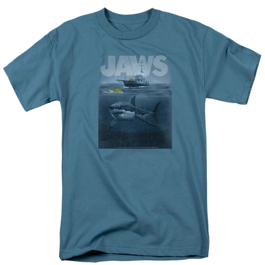 MeTV Custom Classics Unisex Jaws - Silhouette Graphic Tee, Shark Movie Inspired Apparel