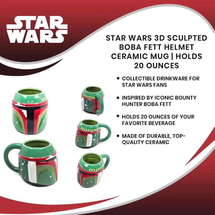 Star Wars Boba Fett 3D Ceramic Mug 20 Oz - Official Toynk Collectible Coffee Cup