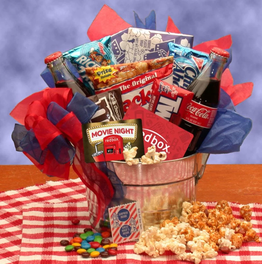 GBDS Blockbuster Night Movie Pail with $10 Redbox Gift Card - Popcorn Bucket & Film Snacks Bundle