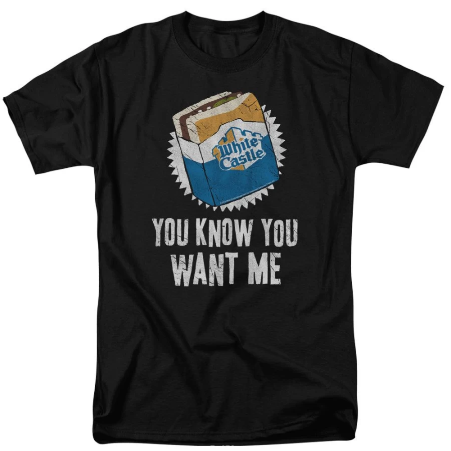 MeTV Custom Classics Unisex White Castle - Want Me T-Shirt (Retro Vintage Style)