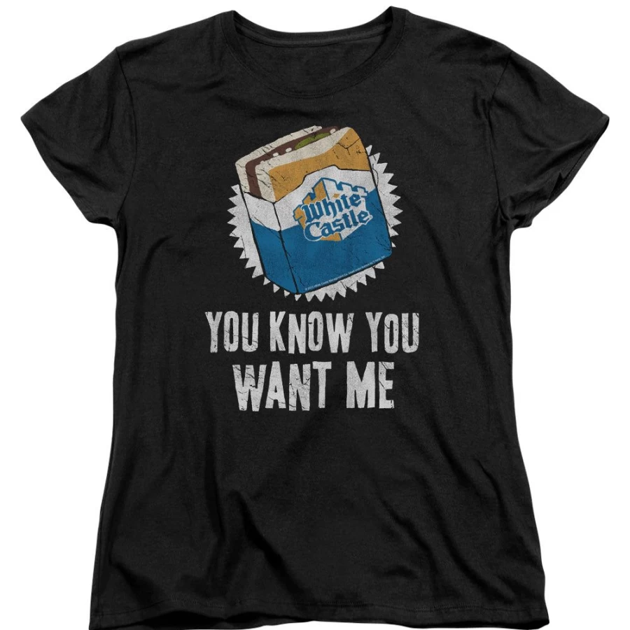MeTV Custom Classics Unisex White Castle - Want Me T-Shirt (Retro Vintage Style)