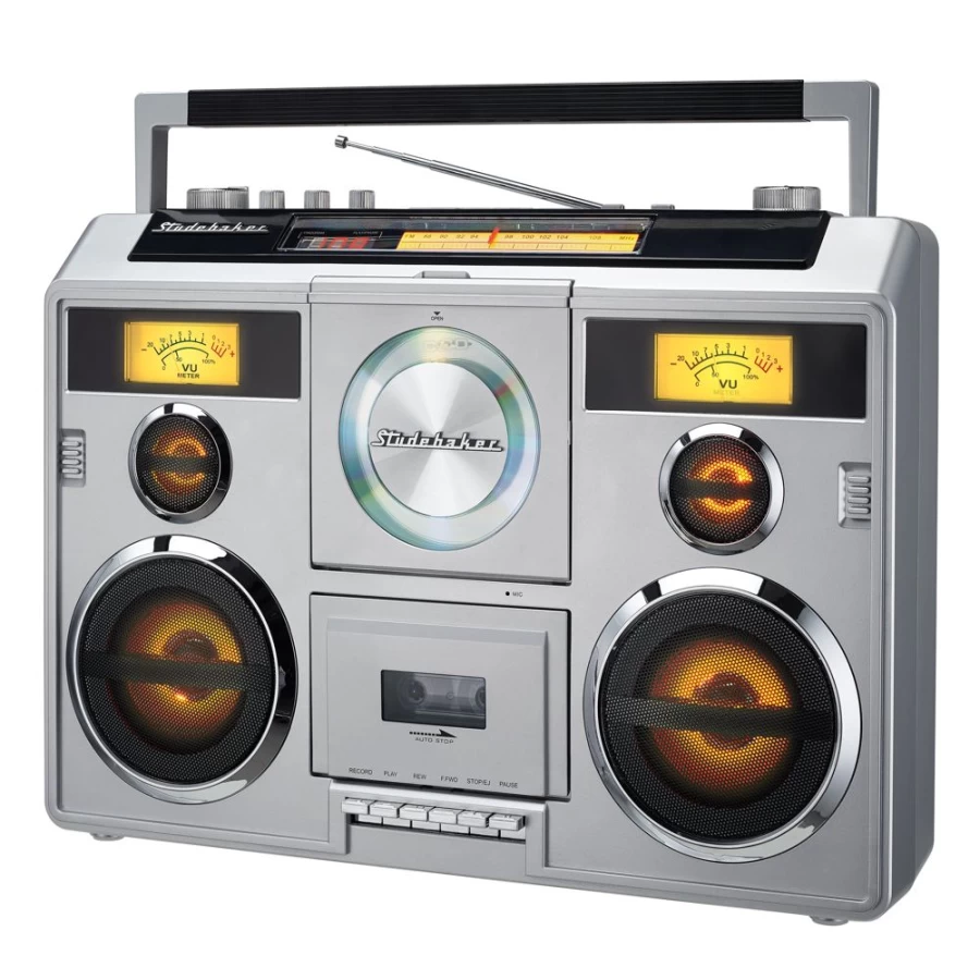 Studebaker Portable Bluetooth Boombox with CD Player, AM/FM Radio, Cassette Recorder & Stereo Sound