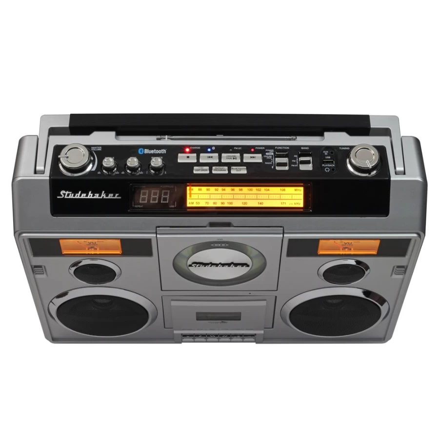Studebaker Portable Bluetooth Boombox with CD Player, AM/FM Radio, Cassette Recorder & Stereo Sound