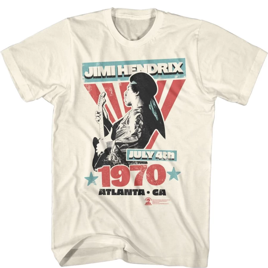"MeTV Custom Brands Jimi Hendrix Atlanta Vintage T-Shirt - Classic Rock Music Merchandise"