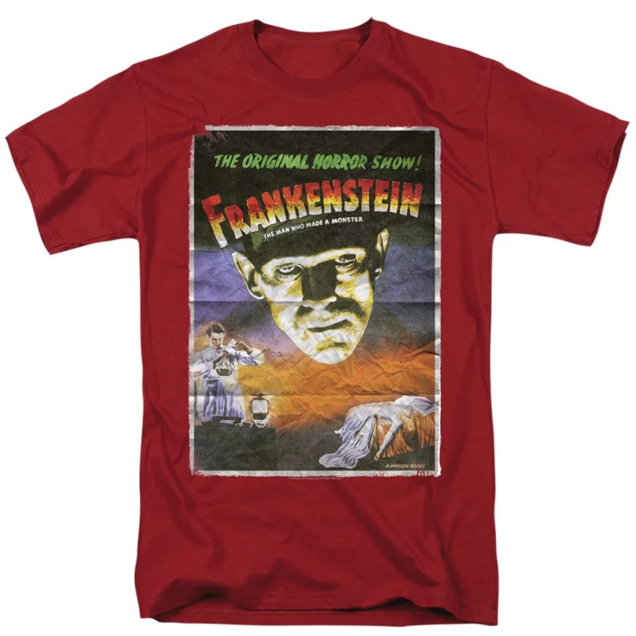 MeTV Custom Classics Universal Monsters Frankenstein One Sheet Poster - Red Vintage Horror Art