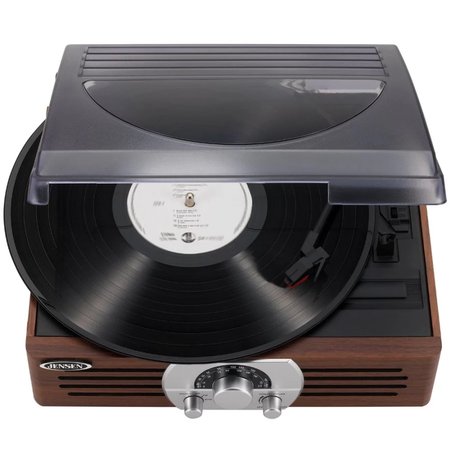 Jensen 3-Speed Turntable with AM/FM Radio, Pitch Control & Stereo Sound – Vintage Record Player for Vinyl Lovers