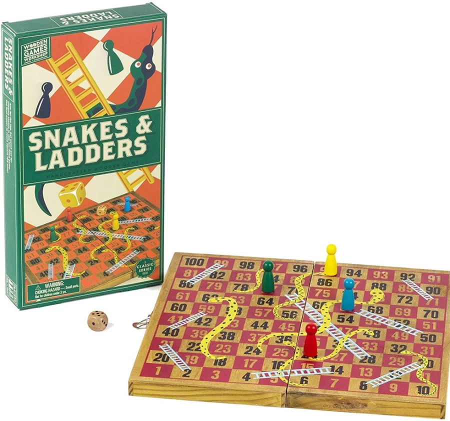 "Toynk Classic Wooden Snakes And Ladders Board Game for Family Fun & Kids"