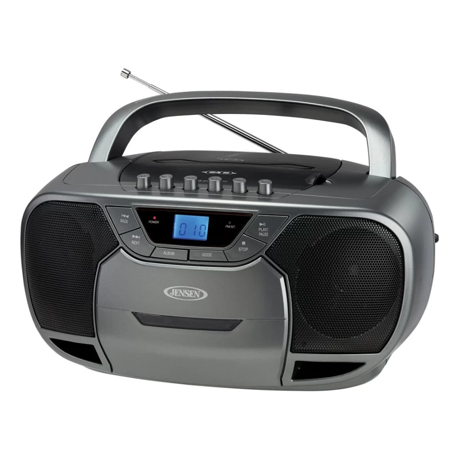 Jensen Portable Bluetooth CD Cassette Player with MP3 Playback, AM/FM Radio, and Recording Function