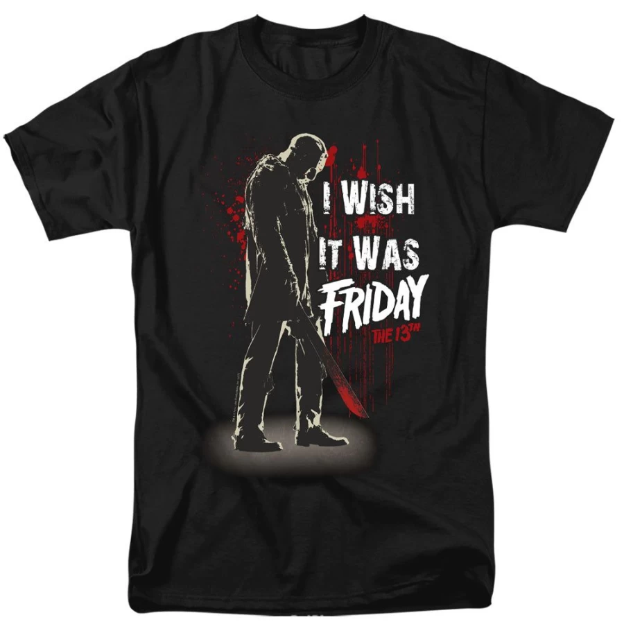 "MeTV Custom Classics Unisex Friday The 13th Horror Fan T-Shirt - I Wish It Was Friday"