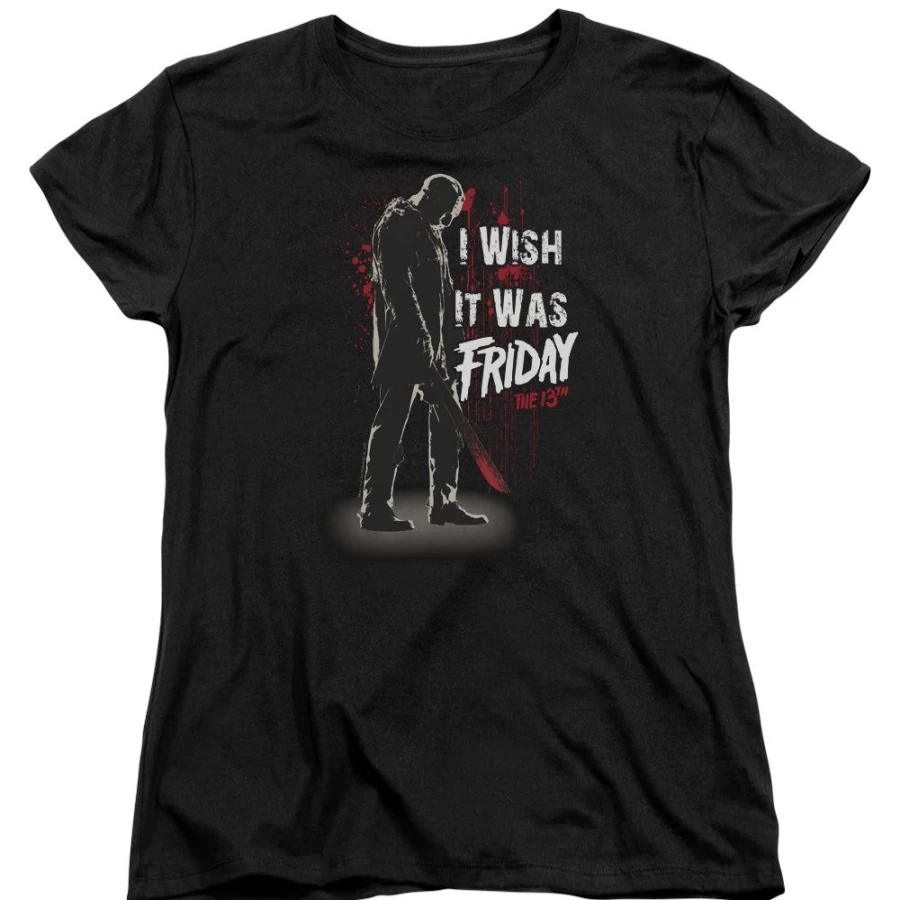 "MeTV Custom Classics Unisex Friday The 13th Horror Fan T-Shirt - I Wish It Was Friday"