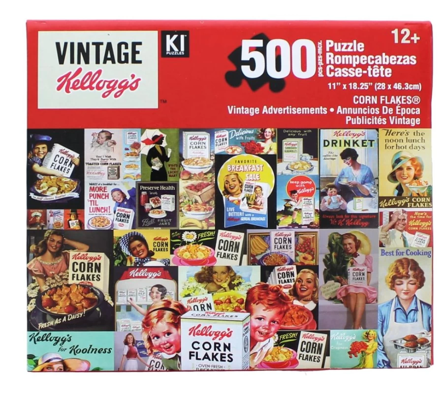 Toynk Vintage Kellogg's Corn Flakes 500-Piece Jigsaw Puzzle - Collectible Cereal Box Puzzle